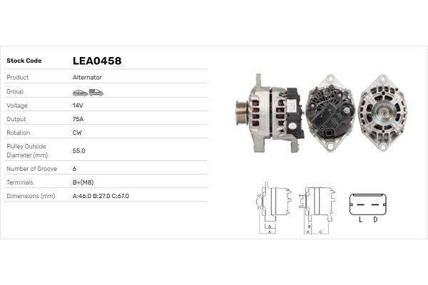 Alternatör  Renault Laguna (B56)(04.1998->)  LUCAS ELEKTRIK LEA0458