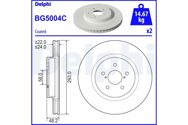Fren Disk Ayna Ön Sağ ve Sol Subaru XV (G24/G34)(2018->)  DELPHI BG5004C