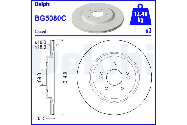 Fren Disk Ayna Arka Sağ ve Sol Hyundai Santa Fe (TM)(10.2020->)  DELPHI BG5080C