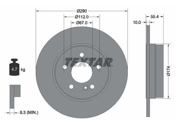 Fren Disk Ayna Arka Sağ ve Sol TEXTAR 92072703  A2104230612 1244231112 2034230412 2104230312 2104230612 2104231012 210423101264 A1244231112 A2034230412 A2104230312 A2104231012 A210423101264