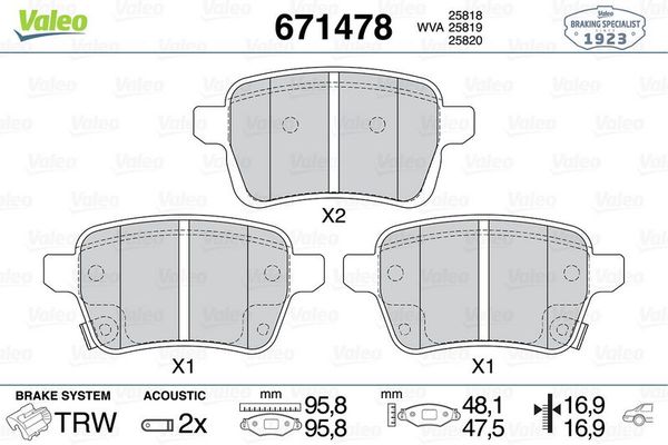 Fren Disk Balata Arka Opel Adam (2012->)  VALEO 671478