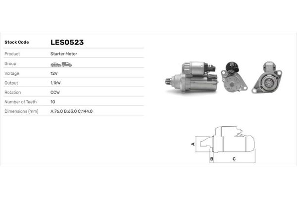 Marş Dinamosu  Audi A3 Sportback (8PA)(09.2004->)  LUCAS ELEKTRIK LES0523