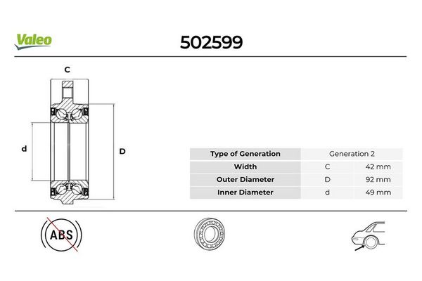 Teker Rulmanı Arka Sağ veya Sol Mercedes SLK -Serisi Roadster (BM 172)(12.2010->)  VALEO 502599