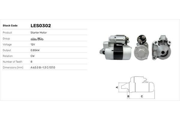 Marş Dinamosu  Renault Kangoo (F/KC0)(03.2003->)  LUCAS ELEKTRIK LES0302