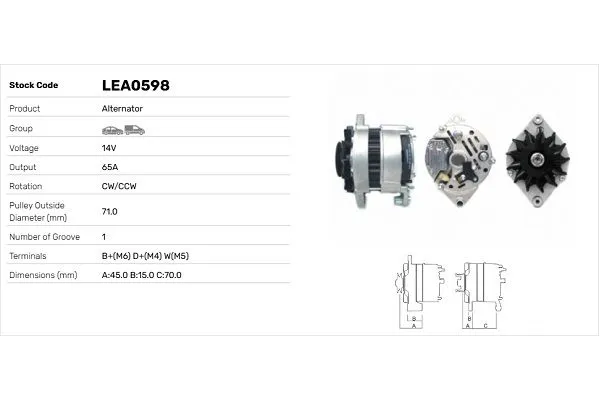 Alternatör  LUCAS ELEKTRIK LEA0598