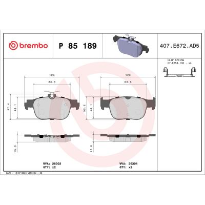 Fren Disk Balata Ön Volkswagen Golf VIII (CD1)(12.2019->)  BREMBO P 85 189