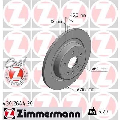 Fren Disk Ayna Arka Sağ ve Sol Opel Astra K Sports Tourer (10.2015->)  ZIMMERMANN 430.2644.20