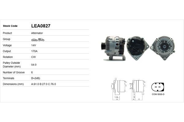 Alternatör  LUCAS ELEKTRIK LEA0827