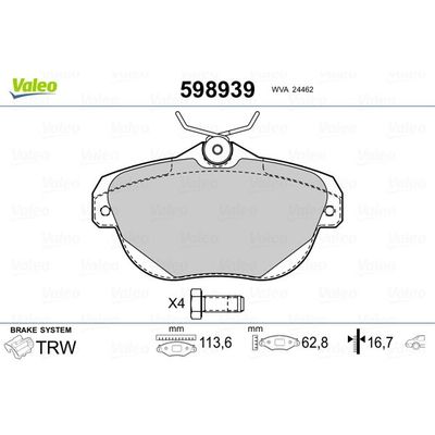 Fren Disk Balata Arka Citroen C6 (09.2005->)  VALEO 598939