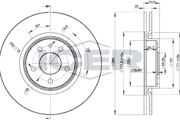 Fren Disk Ayna Ön Sağ ve Sol Fiat Doblo (152) Panorama (12.2014->)  WALBURG WBD1036