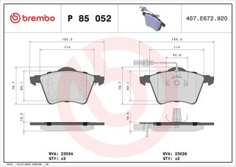 Fren Disk Balata Ön BREMBO P 85 052  7D0698151A