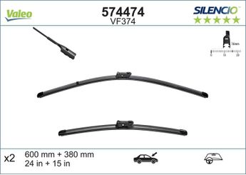 Silecek Süpürgesi Ön Muz Tip 600/380 mm - 24/15 inç VALEO 574474  6R1998002 8X1955425B 8X1955426B 8X1998002A 8X2955426 1S1955425 1S1955426 1S1998002 1ST998001 5JB998001 6R1955425A 6R1955426A