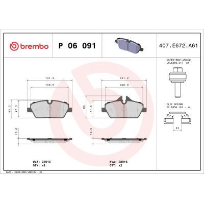 Fren Disk Balata Ön BMW i3 Serisi (I01)(07.2014->)  BREMBO P 06 091