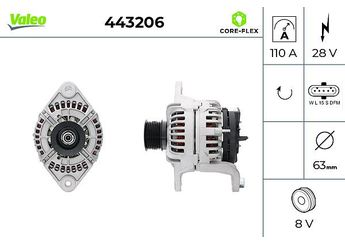 Alternatör  VALEO 443206  20409228 20849349 20409240 20849351 3803639 5001866291 5010589525 7420849351 7421429786 21429781 21429786 85000257 85000419 85000626 85000628