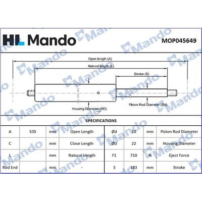 Bagaj Amortisörü Sağ veya Sol Nissan Pathfinder (R50)(07.1997->)  MANDO MOP045649