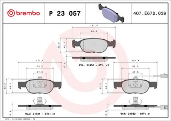 Fren Disk Balata Ön BREMBO P 23 057  71752989 9947118 9947446 9947629 9950713 71770953 77362084 77362199 77362351 9947600