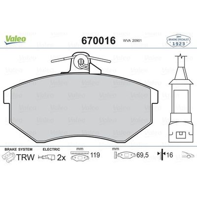 Fren Disk Balata Ön Volkswagen Vento (1H2)(11.1991->1998)  VALEO 670016