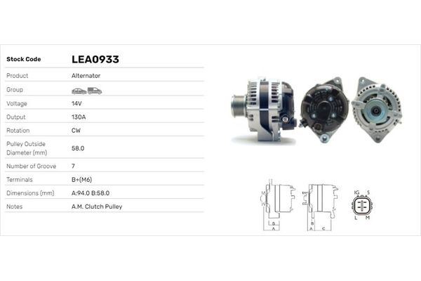 Alternatör  Toyota Land Cruiser (J15)(2009->)  LUCAS ELEKTRIK LEA0933