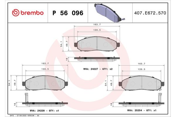 Fren Disk Balata Ön Nissan Leaf (ZE0)(01.2012->)  BREMBO P 56 096
