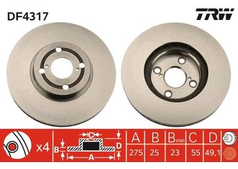 Fren Disk Ayna Ön Sağ ve Sol TRW DF4317  4351202080 43512-02080 4351202081 43512-02081