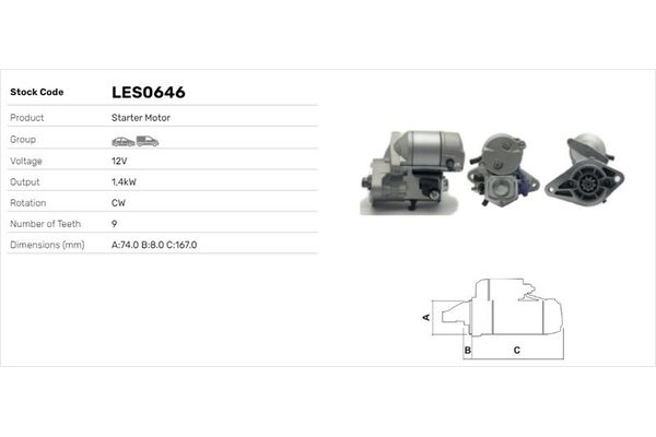 Marş Dinamosu  Toyota Avensis Combi SW (T22)(1998->)  LUCAS ELEKTRIK LES0646