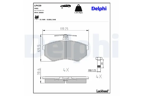 Fren Disk Balata Ön Audi 200 Sedan/Avant (447)(08.1983->)  DELPHI LP429
