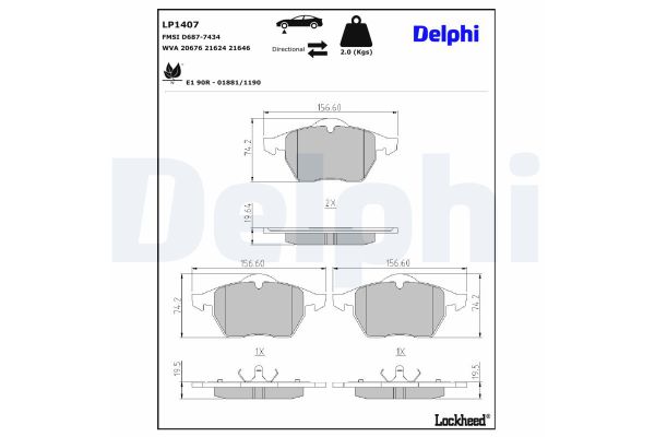 Fren Disk Balata Ön Volkswagen Polo IV (9N3)(04.2005->2009)  DELPHI LP1407