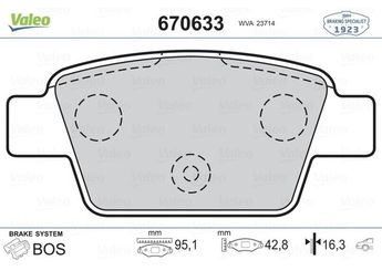 Fren Disk Balata Arka VALEO 670633  71769094 77364590 77365809 6001073153 71770014 71772225 77362271 77362768 77363518 9945821 9945822 9949280 77365929