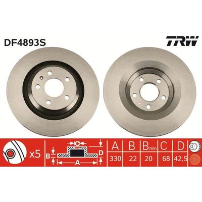 Fren Disk Ayna Arka Sağ ve Sol Audi S6 Sedan (4F2)(06.2006->)  TRW DF4893S