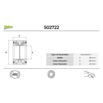 Teker Rulmanı Ön Sağ veya Sol Ford Galaxy (VY)(2000->)  VALEO 502722