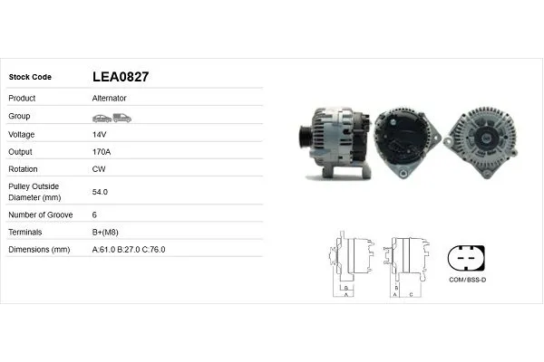 Alternatör  BMW 7 Serisi (E65/E66)(2001->)  LUCAS ELEKTRIK LEA0827