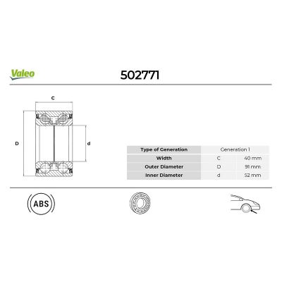 Teker Rulmanı Ön Sağ veya Sol Honda Accord Tourer (CW)(09.2008->)  VALEO 502771