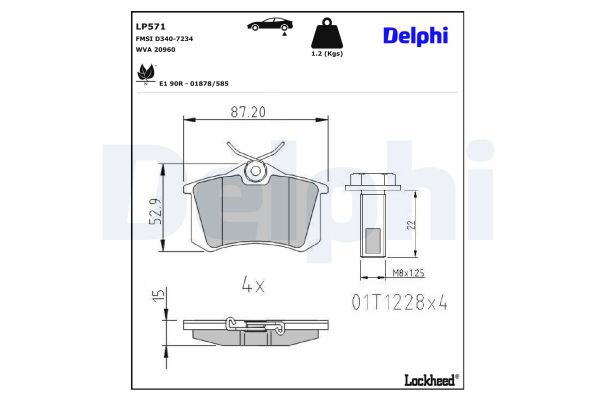 Fren Disk Balata Arka Audi S6 Avant (4B6)(06.2001->)  DELPHI LP571