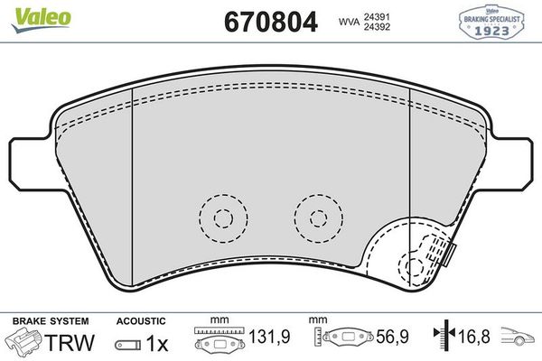 Fren Disk Balata Ön Fiat Sedici (189)(2006->)  VALEO 670804
