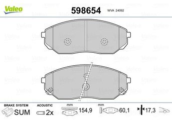 Fren Disk Balata Ön VALEO 598654  581013EE01 581013EE00 58101-3EE00 58101-3EE01 581013ED00