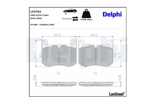 Fren Disk Balata Ön Land Rover Range Rover Velar (03.2017->)  DELPHI LP3702