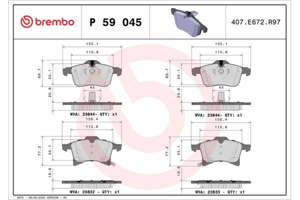 Fren Disk Balata Ön Opel Corsa C (2003->)  BREMBO P 59 045X