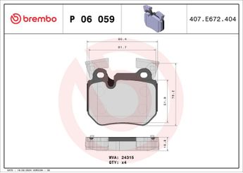 Fren Disk Balata Arka BREMBO P 06 059  34216791421 34216784808 34216797857 34216797863