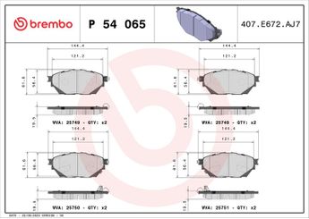 Fren Disk Balata Ön BREMBO P 54 065  MK585740 ML225279 ML252414 MK585738 MK585739 MK585933 ML252415 ML261681