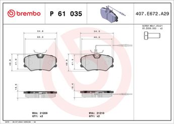 Fren Disk Balata Ön BREMBO P 61 035  425055 1611458780 425078 425087 425095 425135 425270 E172168 E172574 1617249880 425093