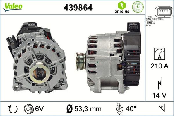 Alternatör  Citroen C5 Tourer (04.2008->)  VALEO 439864