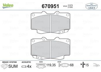 Fren Disk Balata Ön VALEO 670951  44650K140 44650K060 WVA21679 44650K020 04465-0K020 44650K070 04465-0K070 04465-0K140 4465YZZDV 04465-YZZDV 044650K020