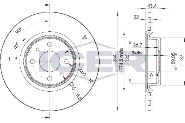 Fren Disk Ayna Ön Sağ ve Sol Fiat Marea (185) 4 Kapı (1996->)  AYD 50285