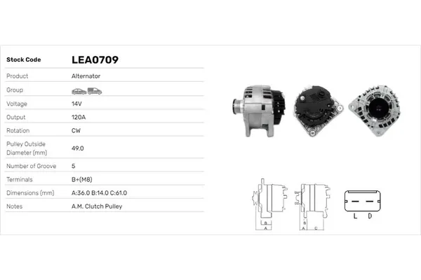 Alternatör  LUCAS ELEKTRIK LEA0709