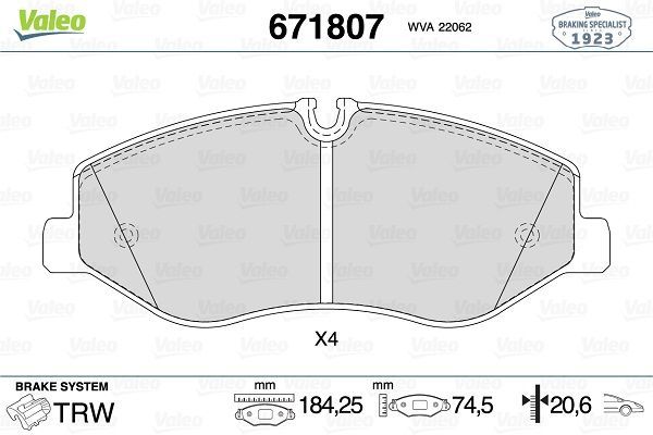 Fren Disk Balata Ön Mercedes V -Sınıfı  Vito Marco Polo (447)(07.2014->)  VALEO 671807