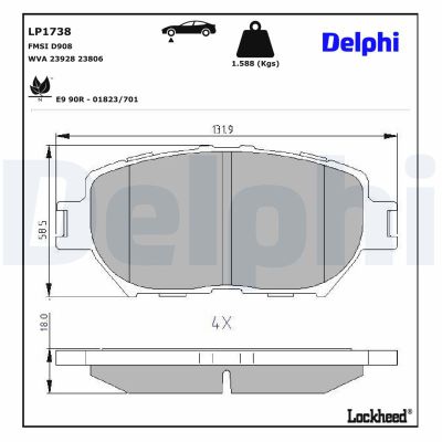 Fren Disk Balata Ön Toyota Camry (XV30)(2002->)  DELPHI LP1738