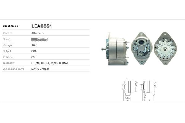 Alternatör  LUCAS ELEKTRIK LEA0851