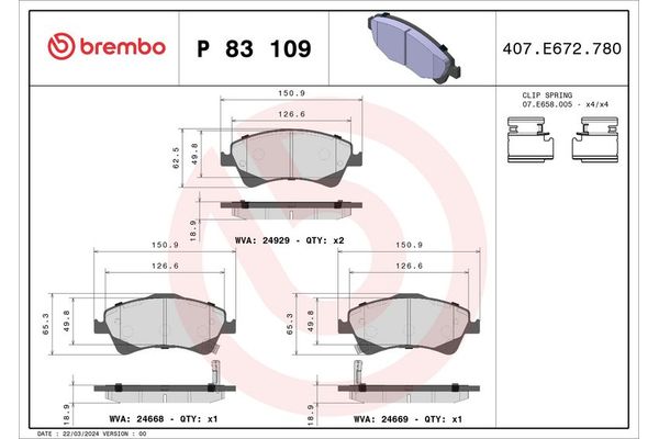 Fren Disk Balata Ön Toyota Avensis (T27)(2015->)  BREMBO P 83 109