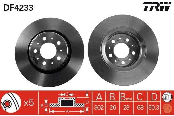 Fren Disk Ayna Ön Sağ ve Sol Volvo C70 Cabriolet (02.1999->)  TRW DF4233