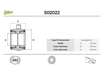 Teker Rulmanı Ön Sağ veya Sol VALEO 502022  1201300 6C111K018AA 6C112B663AA